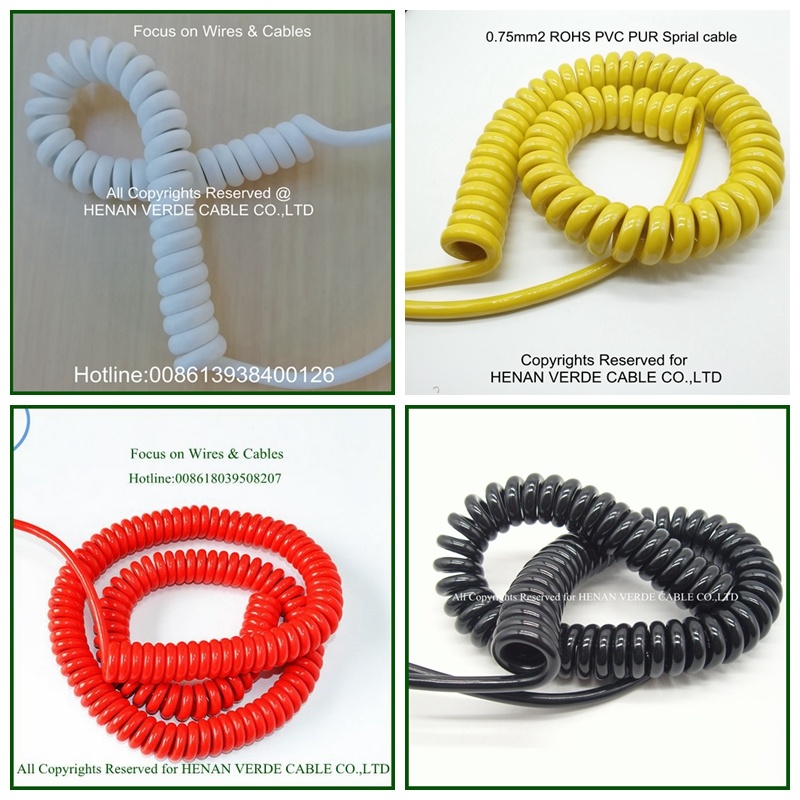 Super Flexible RoHS PVC Insulated PUR Sheath Electric Coiled Spiral Cable