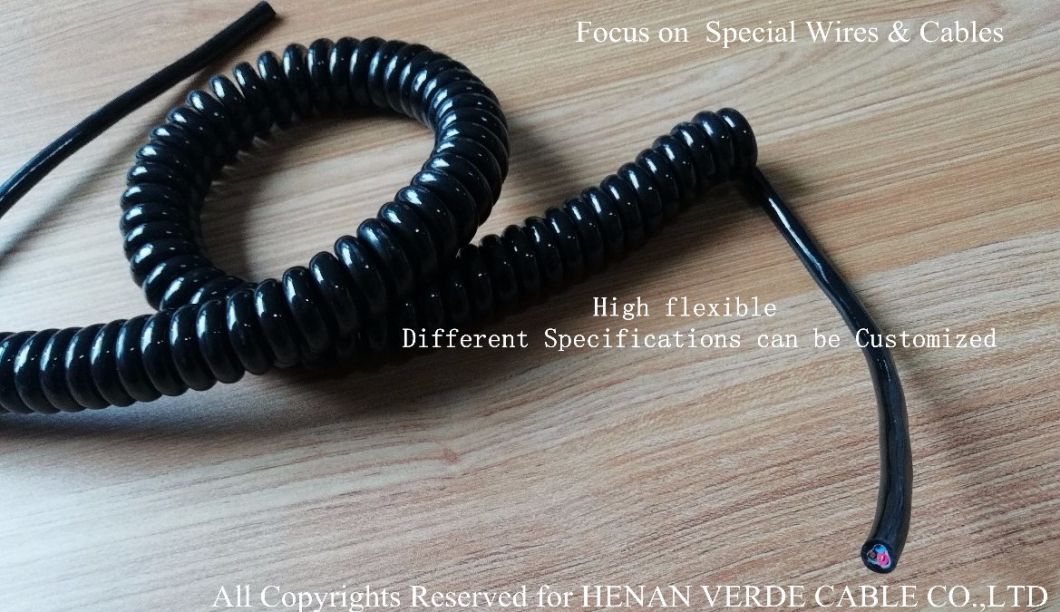 High Elasticity PU PUR Spiral Electric Wire Coiled Cable for Mechanical Equipment
