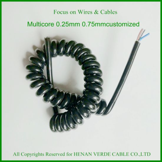 2core 3core 5core 0.75mm PUR Spiral Wire Coiled Cable for Equipment Control