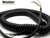 Industrial coiled cable with tinned copper wires