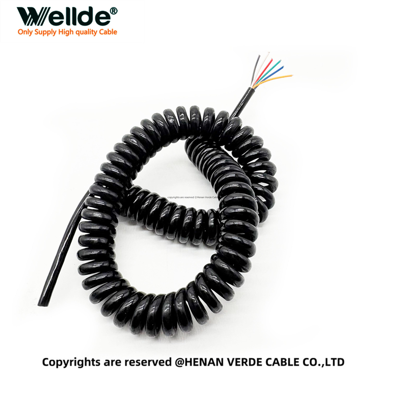 6 core 0.12mm coiled cable with PVC insulation and PUR jacket