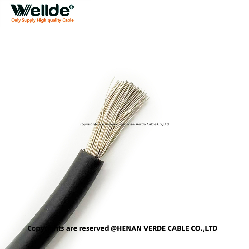 25mm² single-core silicone cable with tinned copper conductor and black jacket.