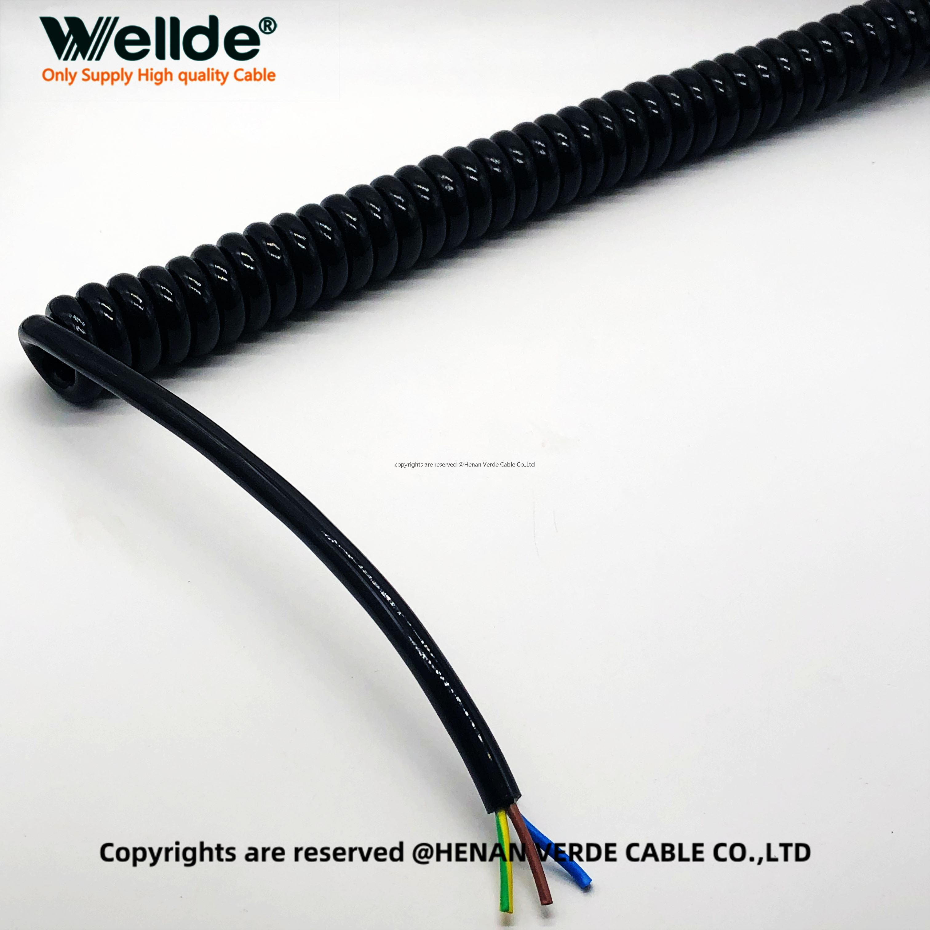 flexible coiled cable for industrial power applications